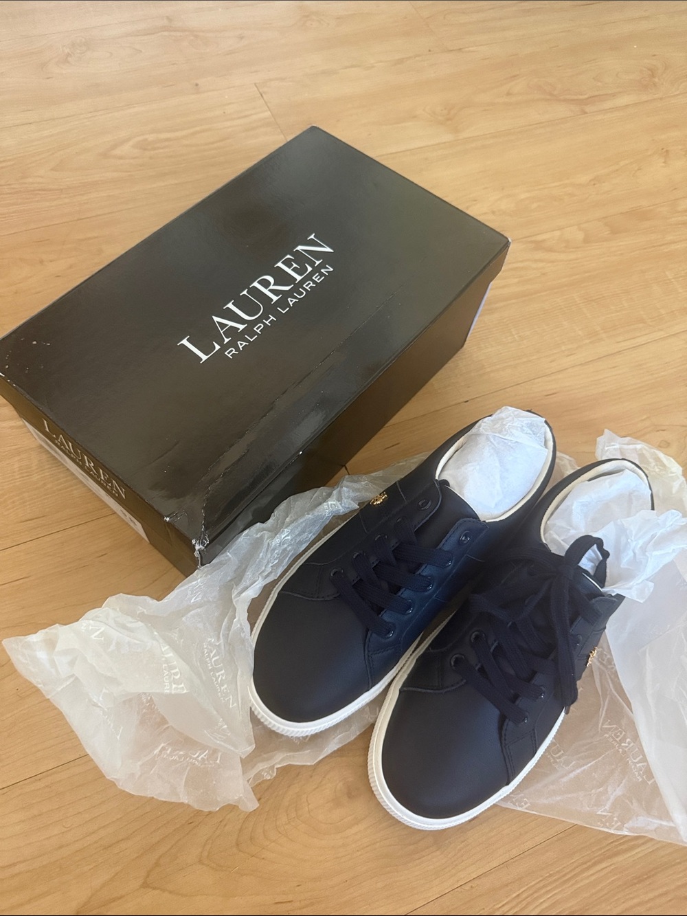 Lauren Ralph Lauren Navy and White Low-Top Leather Sneakers